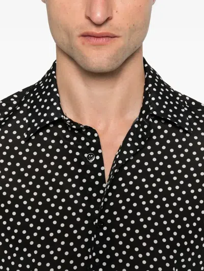 Mazzarelli Polka-dot Long-sleeve Shirt In Black