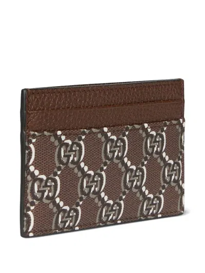 Gucci Gg Monogram Cardholder In Brown