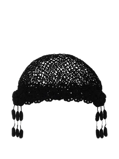 Bode Black Crochet Hat In Black
