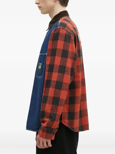 牛仔拼接格纹衬衫