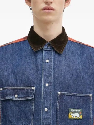 牛仔拼接格纹衬衫