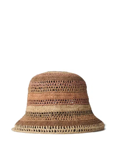 Chloé Sunset Embroidered Striped Raffia Hat In 2ya Multi Beige 1