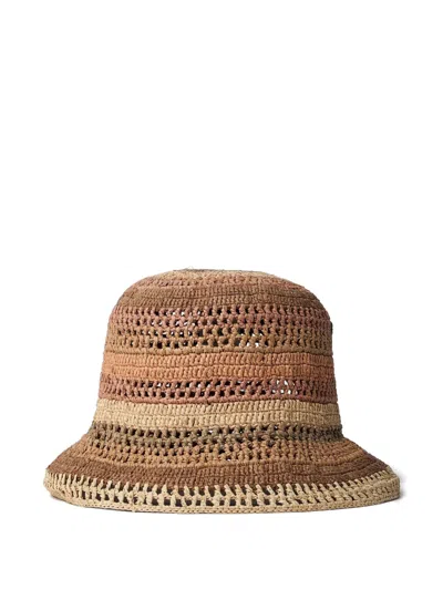 Chloé Sunset Embroidered Striped Raffia Hat In 2ya Multi Beige 1