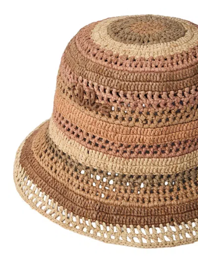 Chloé Sunset Embroidered Striped Raffia Hat In 2ya Multi Beige 1