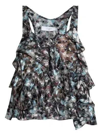 Iro Ruffled Abstract-print Top In Black
