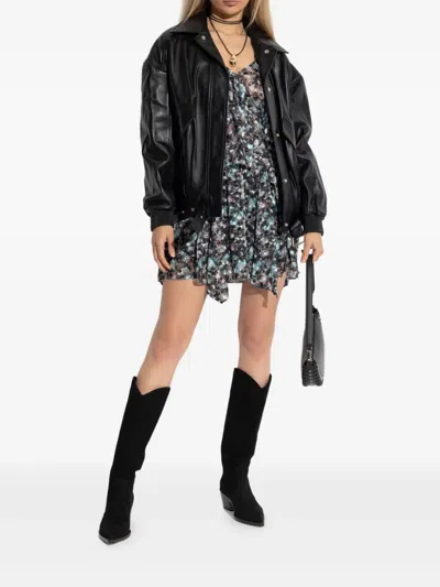 Iro Ruffled Abstract-print Top In Black