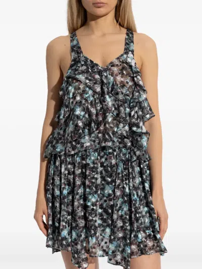 Iro Ruffled Abstract-print Top In Black