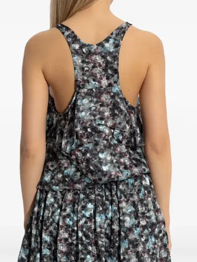 Iro Ruffled Abstract-print Top In Black