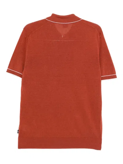 Hugo Boss Half-zip Knitted Polo Shirt In Brown