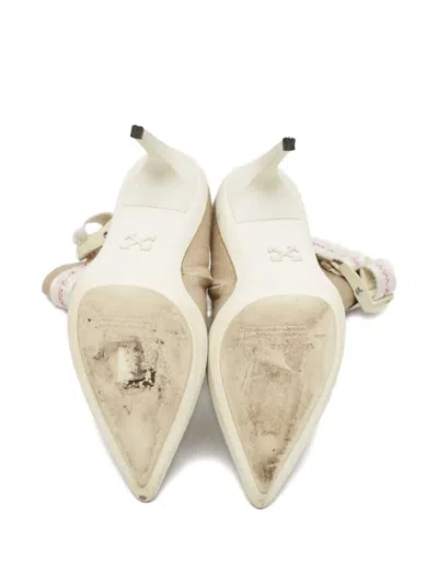 Pre-owned Off-white 100mm Buckle-strap Canvas Boots In Gray