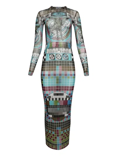 Jean Paul Gaultier Mire-printed Mesh Dress In Blue