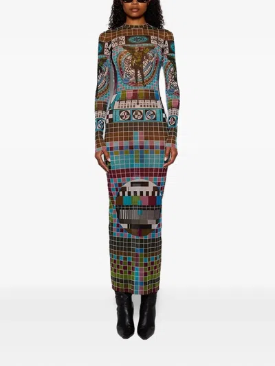 Jean Paul Gaultier Mire-printed Mesh Dress In Blue