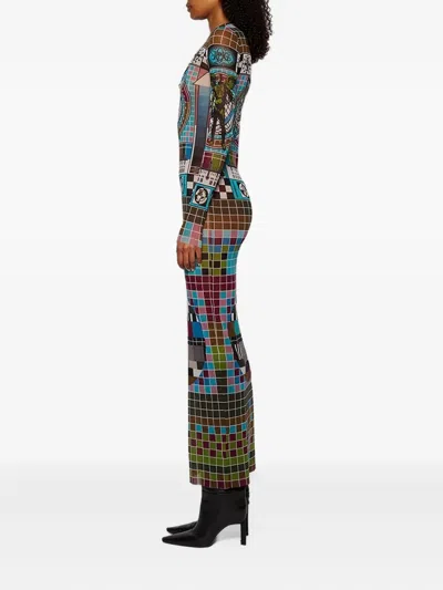 Jean Paul Gaultier Mire-printed Mesh Dress In Blue