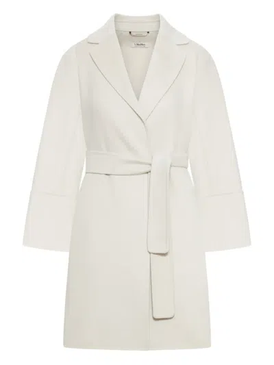 S Max Mara Messi Belted Virgin Wool Coat In White