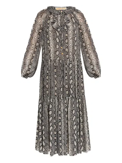 Michael Michael Kors Snakeskin-print Midi Dress In Gray