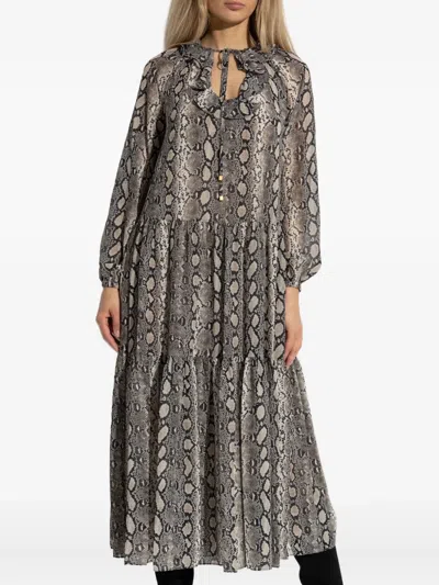Michael Michael Kors Snakeskin-print Midi Dress In Gray