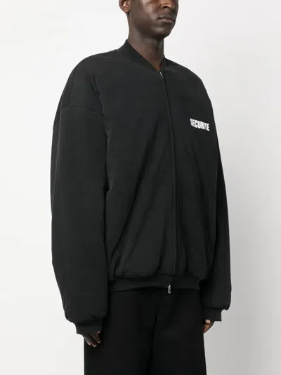 Vetements Slogan-print Cotton Bomber Jacket In Black