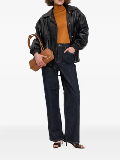 Self-portrait High-neck Fitted Top In Brown