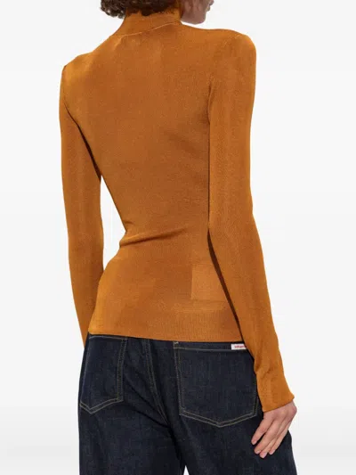 Self-portrait High-neck Fitted Top In Brown