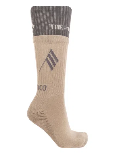 Attico Ribbed Cuff Mid-calf Length Contrast Design Socks In Neutral