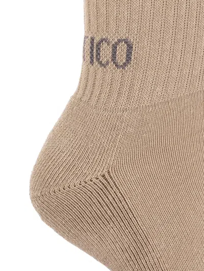 Attico Ribbed Cuff Mid-calf Length Contrast Design Socks In Neutral