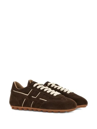 Hogan Suede Upper Sneakers With Contrasting Stitching In Brown