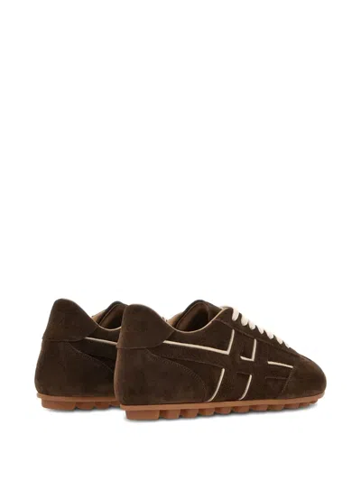 Hogan Suede Upper Sneakers With Contrasting Stitching In Brown
