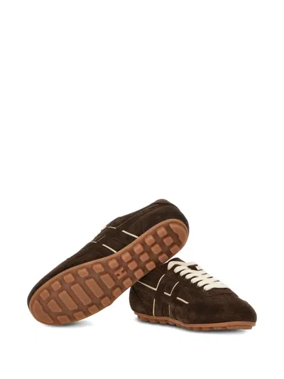 Hogan Suede Upper Sneakers With Contrasting Stitching In Brown