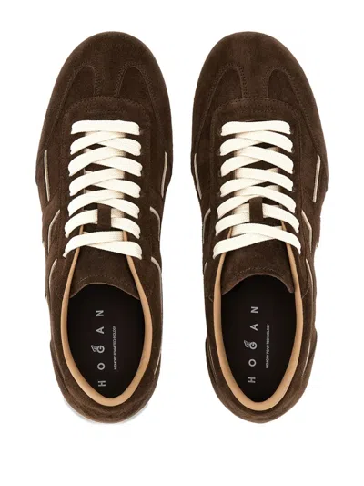 Hogan Suede Upper Sneakers With Contrasting Stitching In Brown
