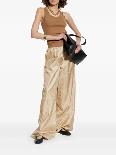 Max Mara Domizia Printed Silk Pants In Gold