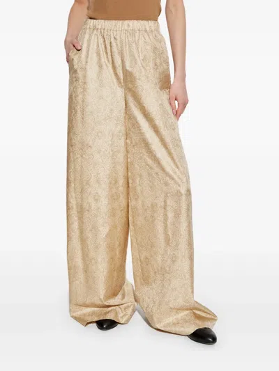 Max Mara Domizia Printed Silk Pants In Gold