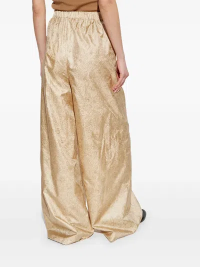 Max Mara Domizia Printed Silk Pants In Gold