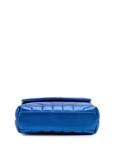 Pre-owned Saint Laurent 2017 Toy Metallic Calfskin Loulou Crossbody Bag In Blue