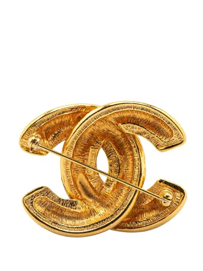 Pre-owned Chanel 20th Century Gold Plated Cc Quilted Brooch Costume Brooch