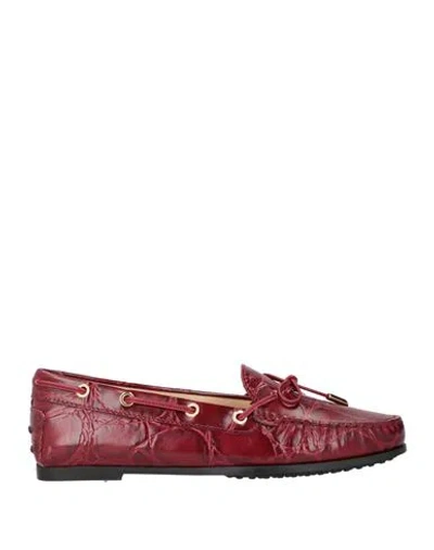 Tod's Woman Loafers Burgundy Size 8 Leather