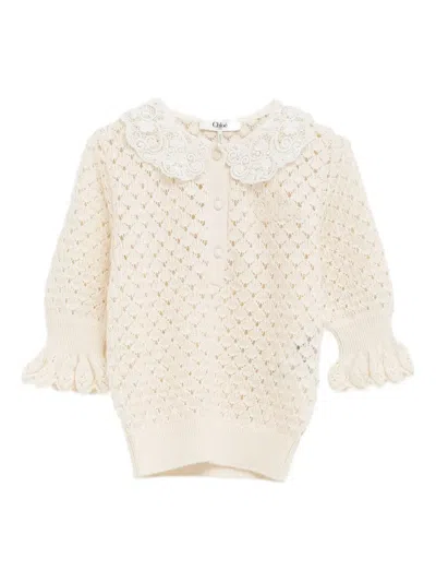 Chloé Chloe' Women Cotton, Alpaca And Silk Top In Neutral