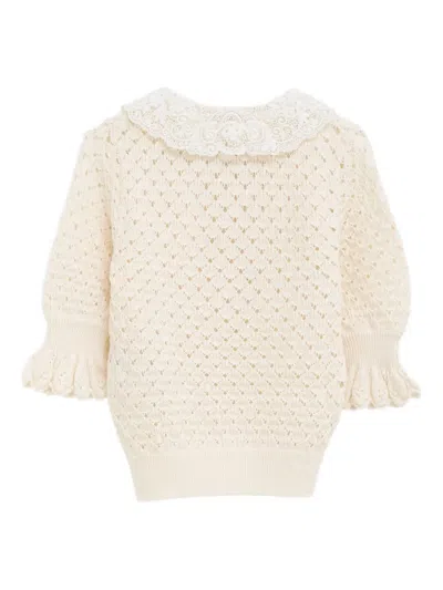 Chloé Chloe' Women Cotton, Alpaca And Silk Top In Neutral