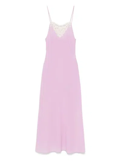 Chloé Lace-trimmed Organic Silk Crepe De Chine Maxi Dress In Purple