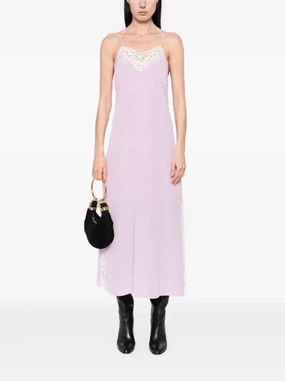 Chloé Lace-trimmed Organic Silk Crepe De Chine Maxi Dress In Purple