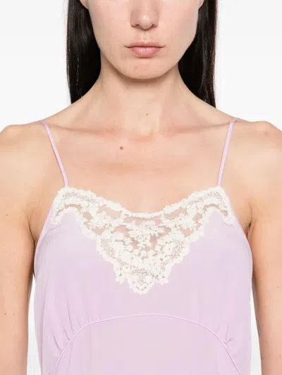 Chloé Lace-trimmed Organic Silk Crepe De Chine Maxi Dress In Purple