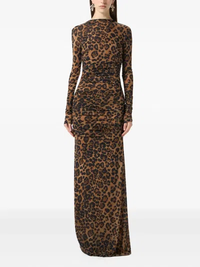 Blumarine Leopard-print Ruched Dress In Blue