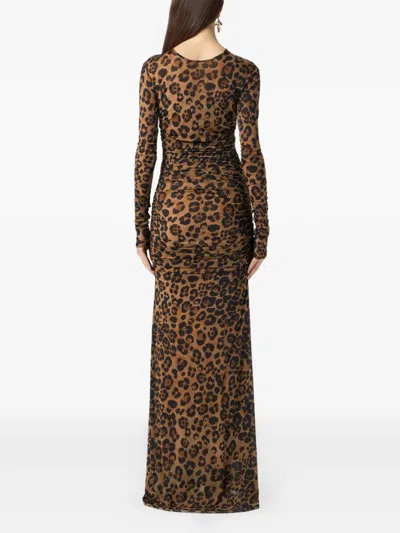 Blumarine Leopard-print Ruched Dress In Blue