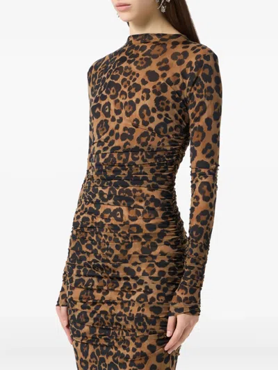 Blumarine Leopard-print Ruched Dress In Blue
