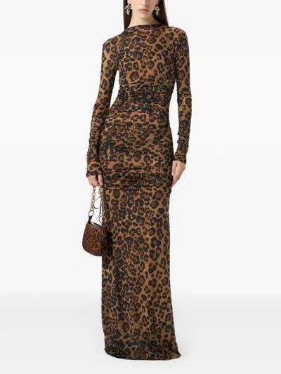 Blumarine Leopard-print Ruched Dress In Blue