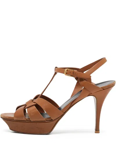 Pre-owned Saint Laurent 145mm Leather Sandals In Brown