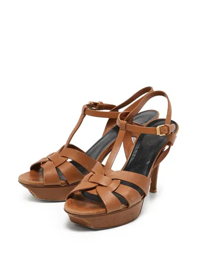 Pre-owned Saint Laurent 145mm Leather Sandals In Brown