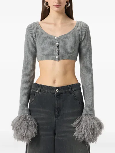 Blumarine Cropped Ribbed Cardigan In Gray