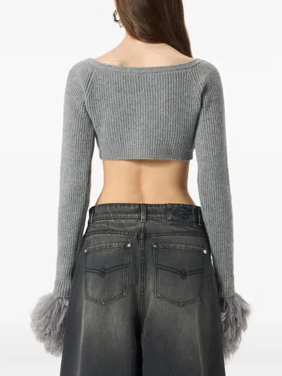 Blumarine Cropped Ribbed Cardigan In Gray