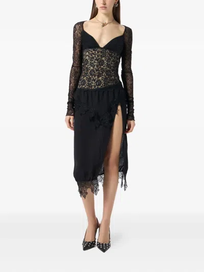Blumarine Lace-bodice Top In Black