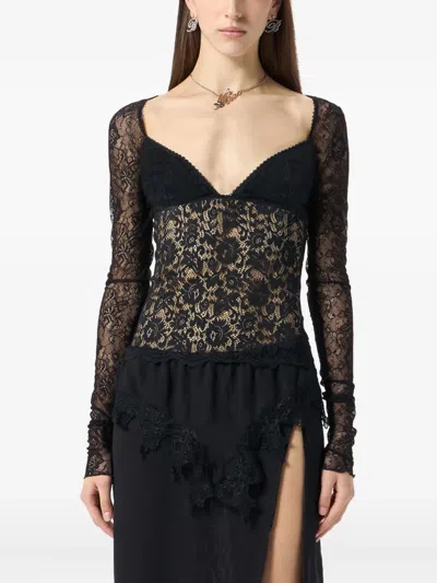 Blumarine Lace-bodice Top In Black